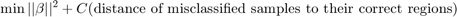 $$\min ||\beta||^{2} + C \textrm{(distance of misclassified samples to their correct regions)}$$