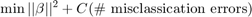 $$\min ||\beta||^{2} + C \textrm{(\# misclassication errors)}$$