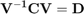 $$ \mathbf{V^{-1}} \mathbf{C} \mathbf{V} = \mathbf{D} $$