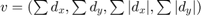 $v=( \sum{d_x}, \sum{d_y}, \sum{|d_x|}, \sum{|d_y|})$